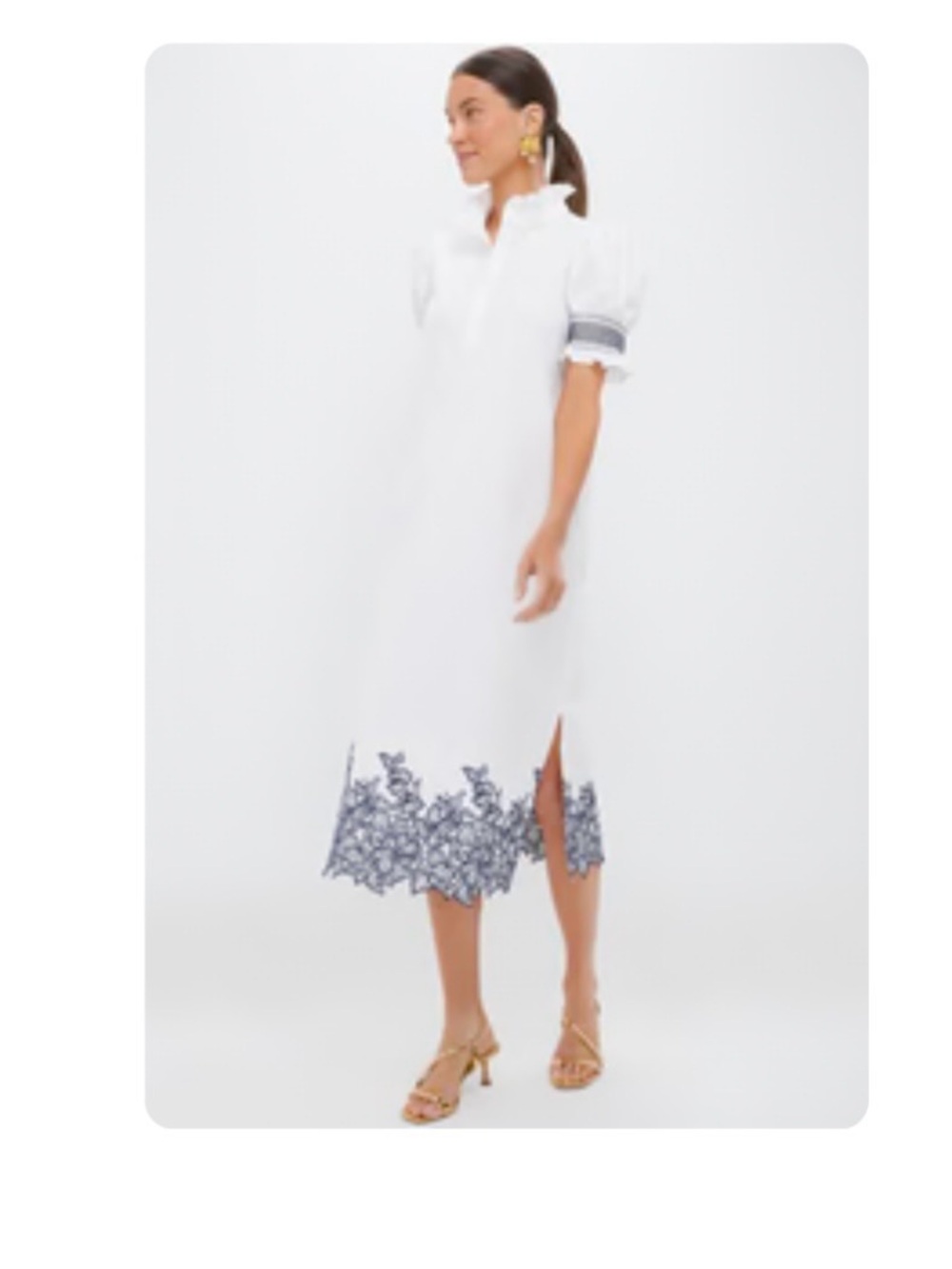 Tuckernuck White Midi Dress with Blue Embroidered Hem